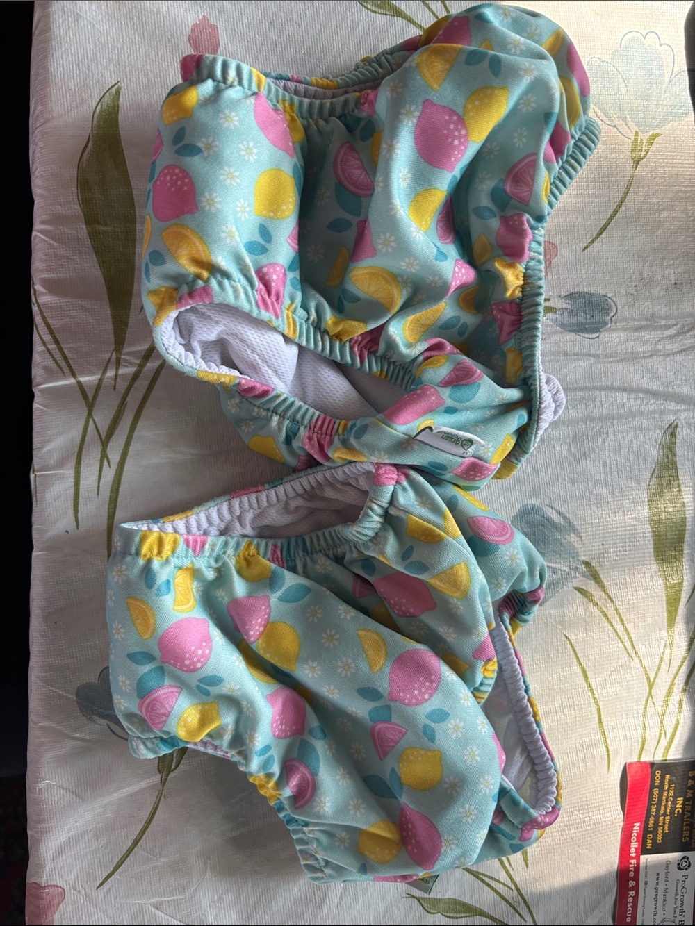 Kids Swim Diaper Cover in Aqua with Pink & Yellow Fruit Print
